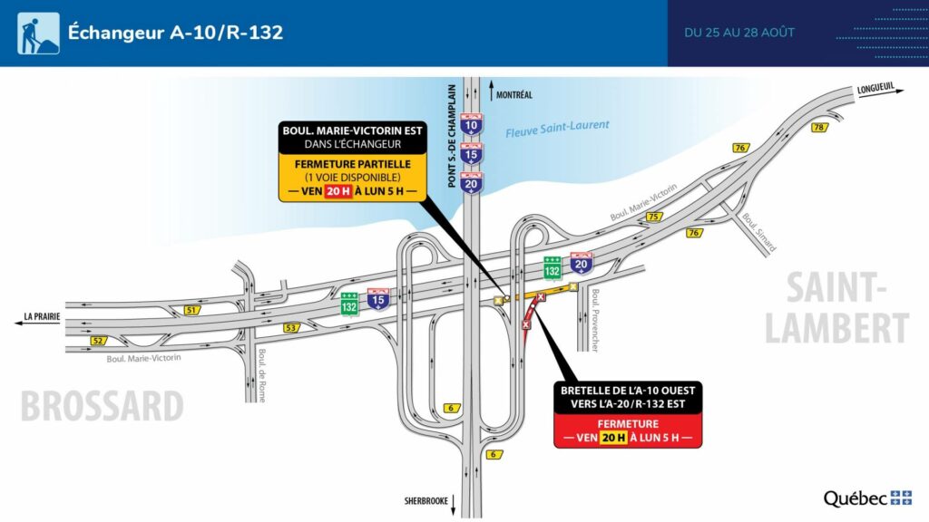 Une bretelle de l&rsquo;autoroute 10 sera complètement fermée à Brossard