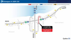 Bretelle fermée : congestion à prévoir entre les autoroutes 10 et 15