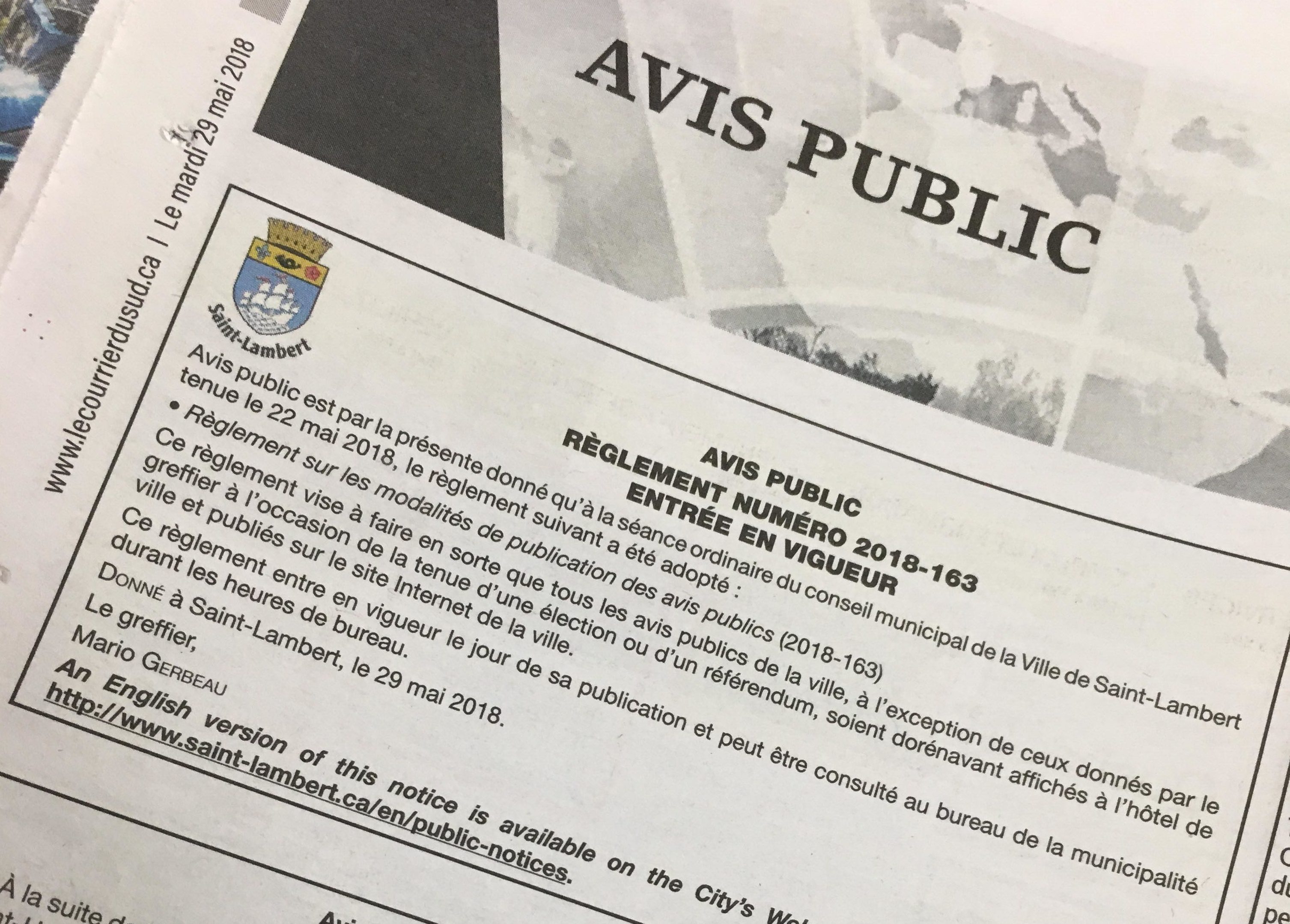 C’est la fin des avis publics de Saint-Lambert dans les journaux locaux