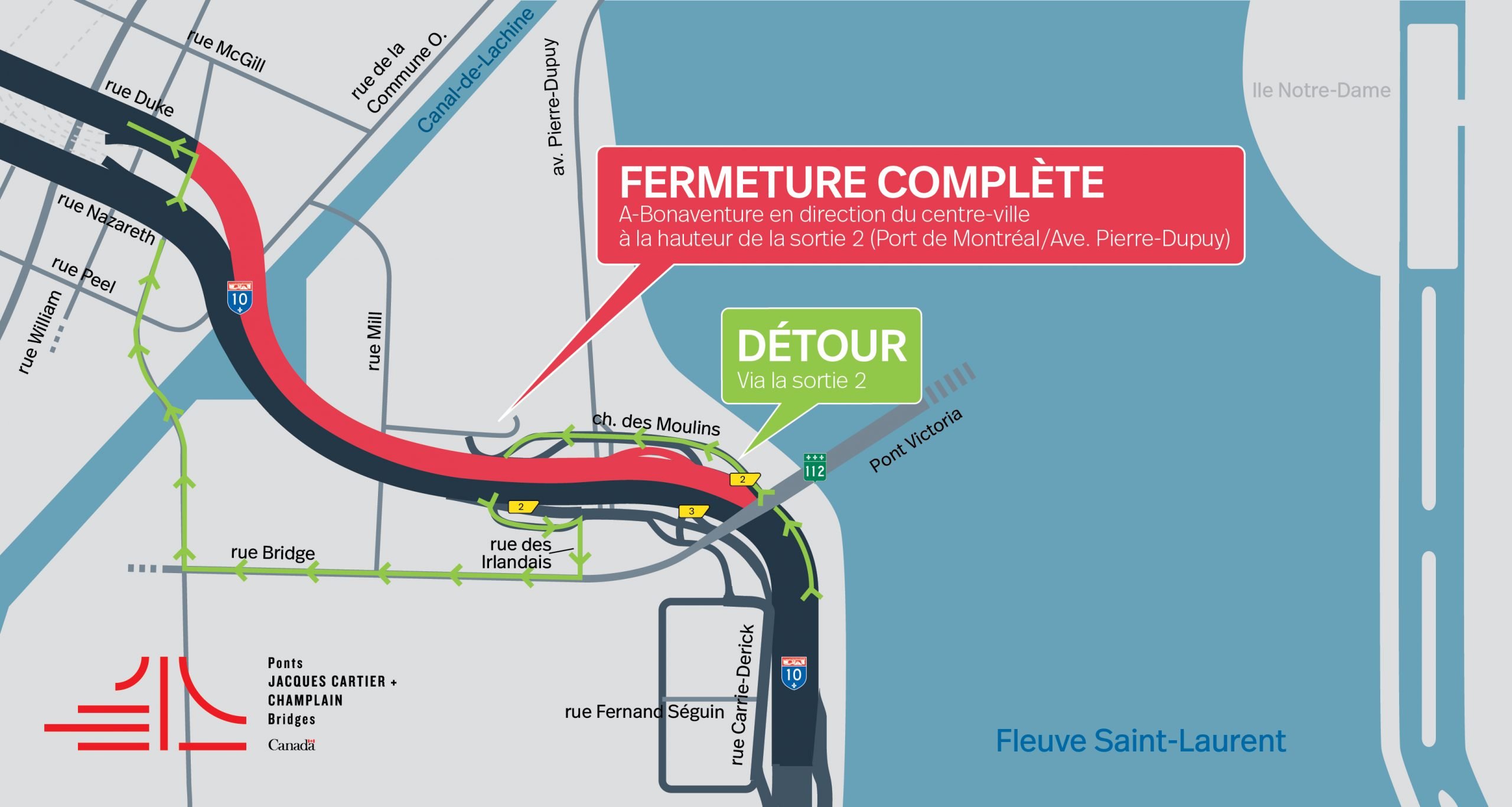 Fermeture de l&rsquo;autoroute Bonaventure en direction du centre-ville