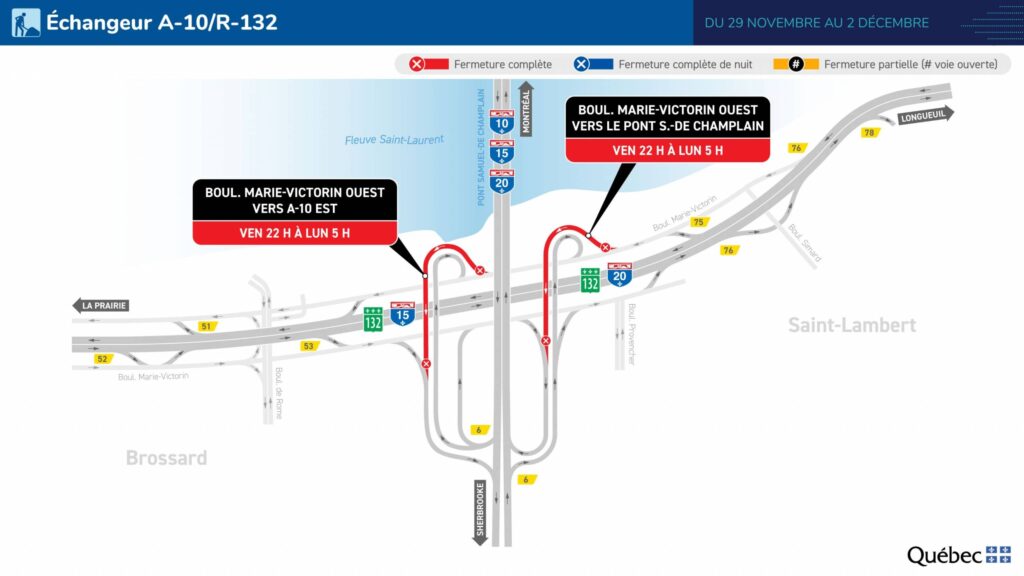 Fermeture de bretelles près du pont Samuel-De Champlain