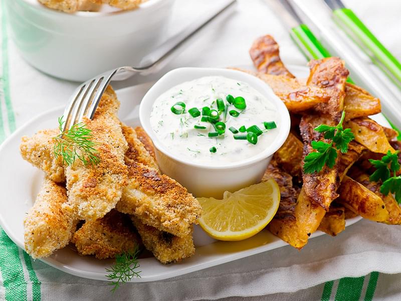 Bâtonnets de poisson et patates douces au four