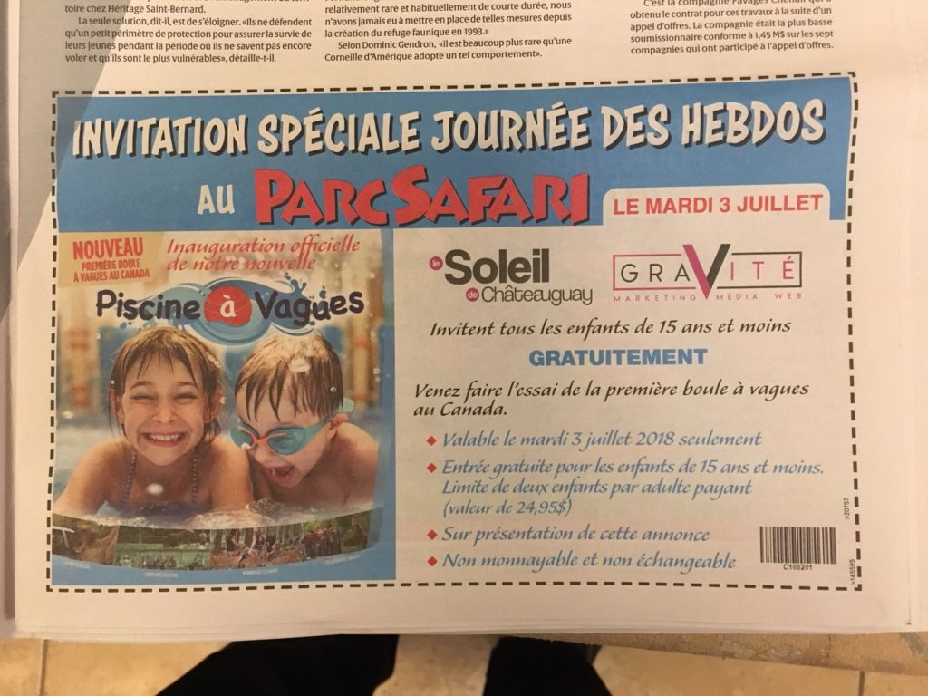 Enfants admis gratuitement au Parc Safari le 3 juillet