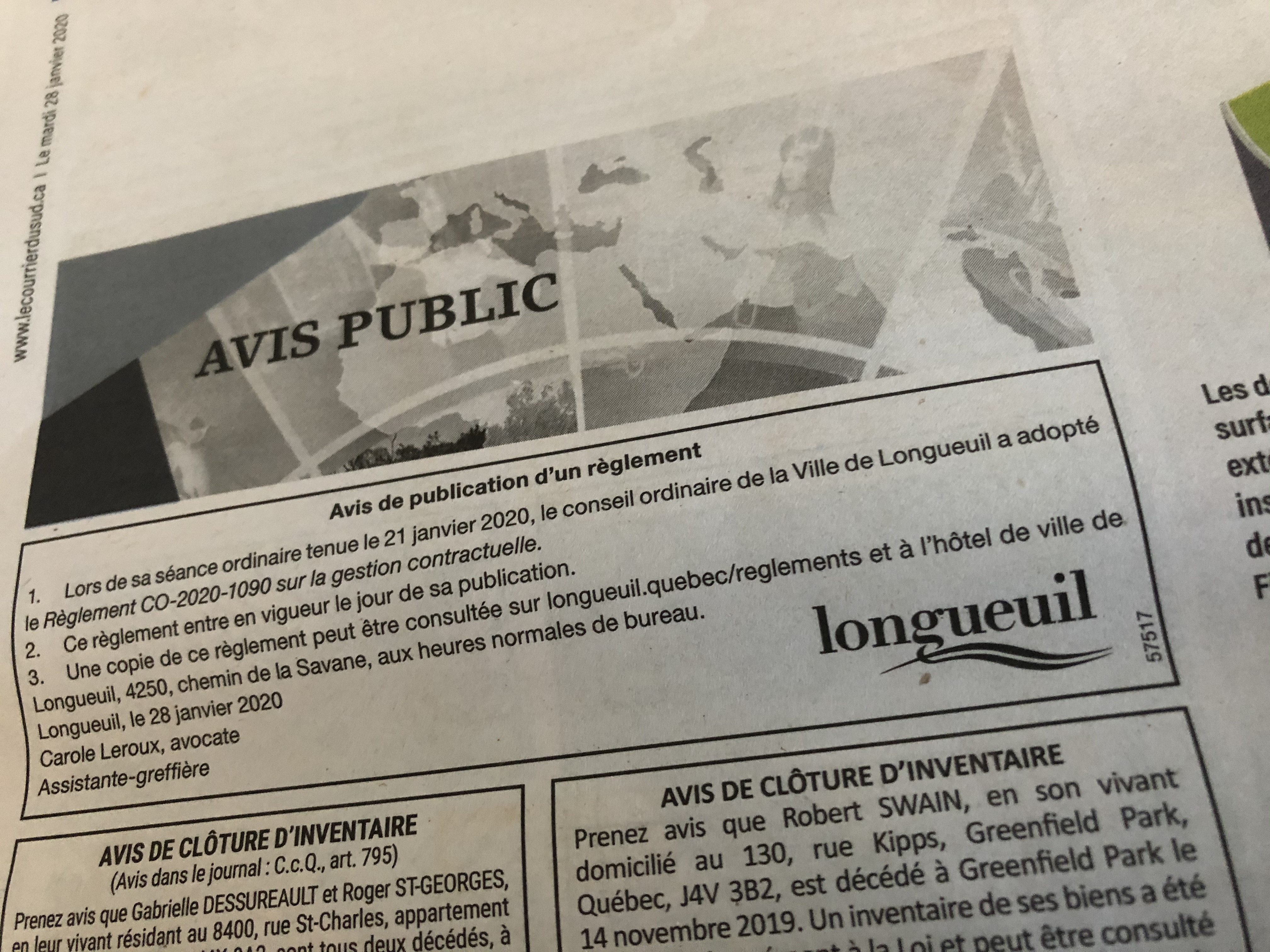 Longueuil veut retirer les avis publics de l’Agglomération des journaux