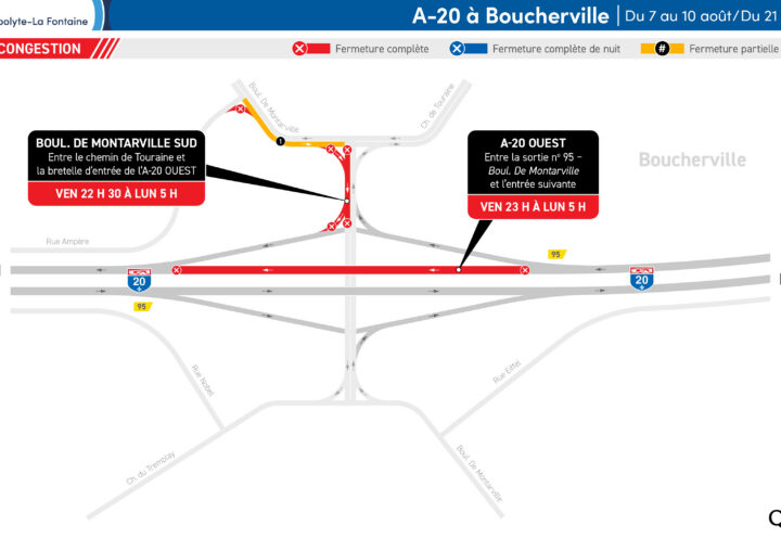 Des fermetures de l&rsquo;autoroute 20 à Boucherville auront des impacts importants